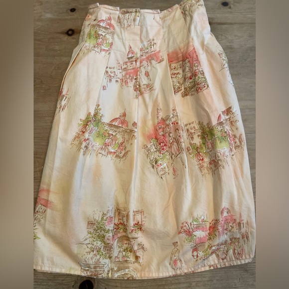 DKNY CITY fit and flare 💯 cotton pleated skirt peach green  Emily in Paris 10 - Picture 1 of 10